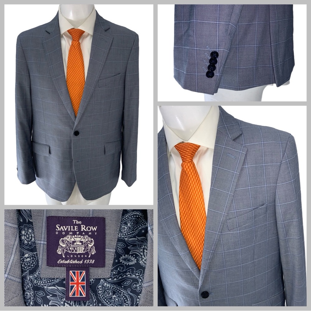The Savile Row Company Hoxton Blazer 42R Blue Windowpane 2B 2V YGI W5-12
